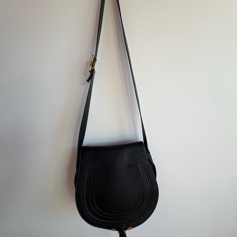 Chloe Black Crossbody Bag with Gold Accents